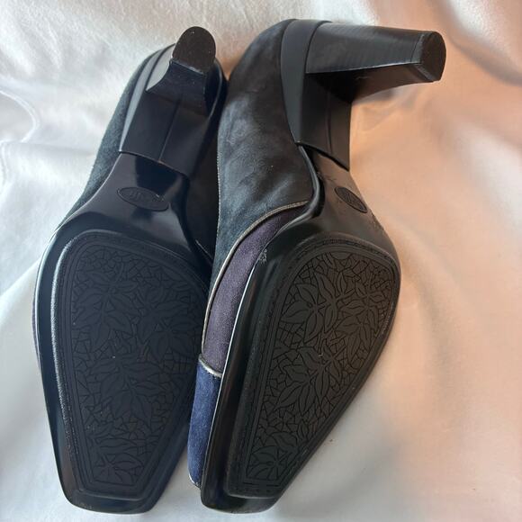 Sofft Black Suede Pumps Peep Toe Comfort Colorblock Heels Size 10M Jewel Tones - Picture 9 of 11